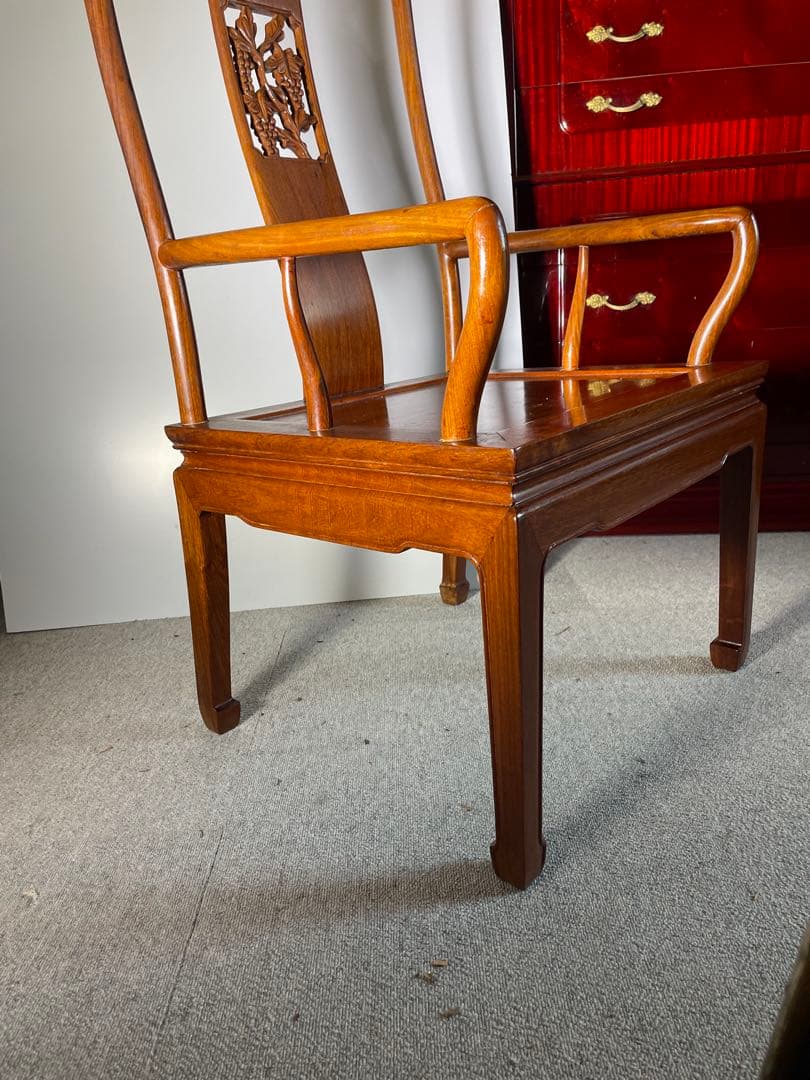 唐木 無垢材 高級 アームチェア ダイニング 銘木 現状品 椅子 二脚セット