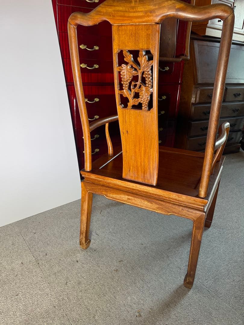 唐木 無垢材 高級 アームチェア ダイニング 銘木 現状品 椅子 二脚セット