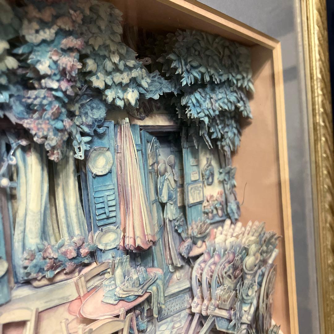 シャドーボックス完成品　kim Jacobs 額付き　立体アート　カフェ風景