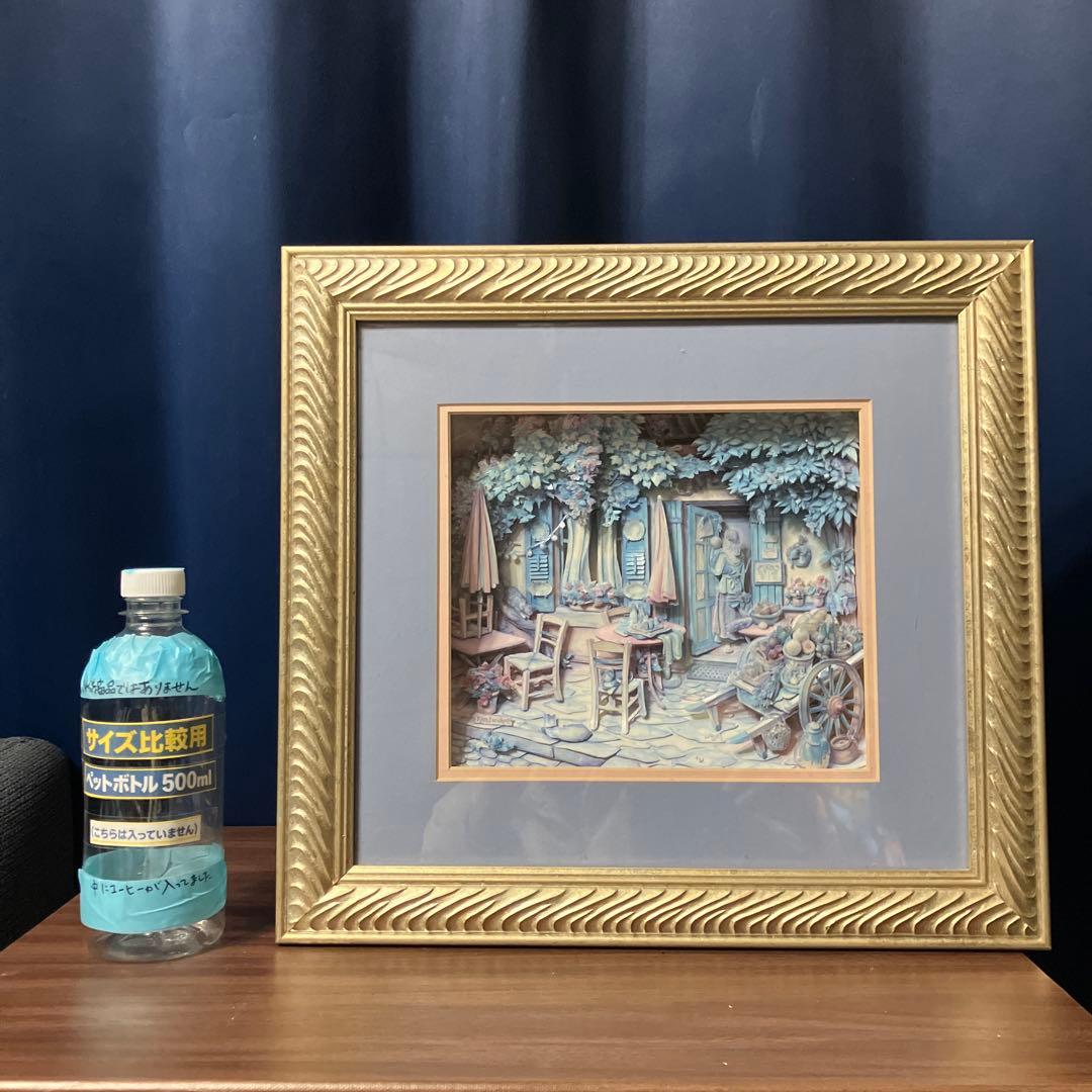 シャドーボックス完成品　kim Jacobs 額付き　立体アート　カフェ風景