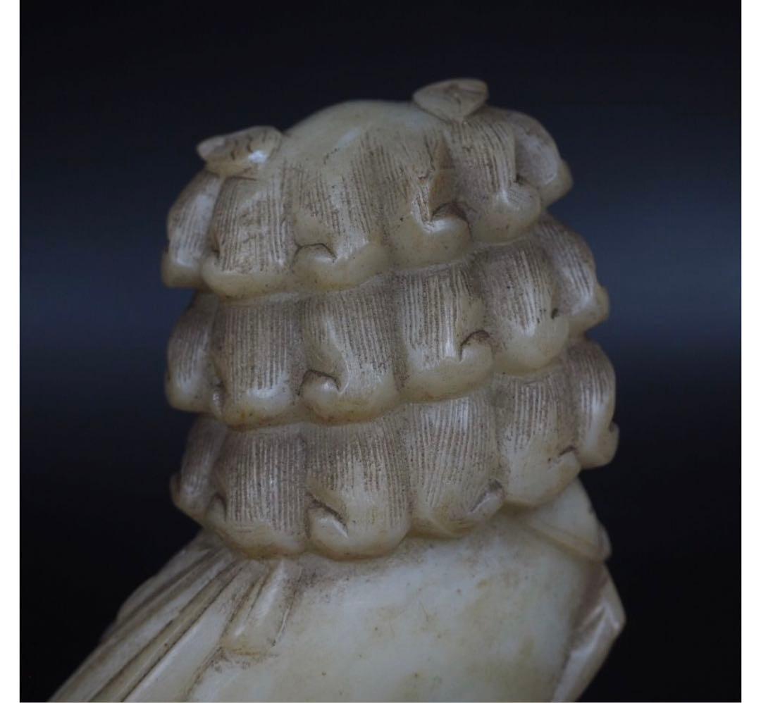 送料無料　中国古玩　清時代滑石彫刻獅子一対　高さ１８ｃｍ