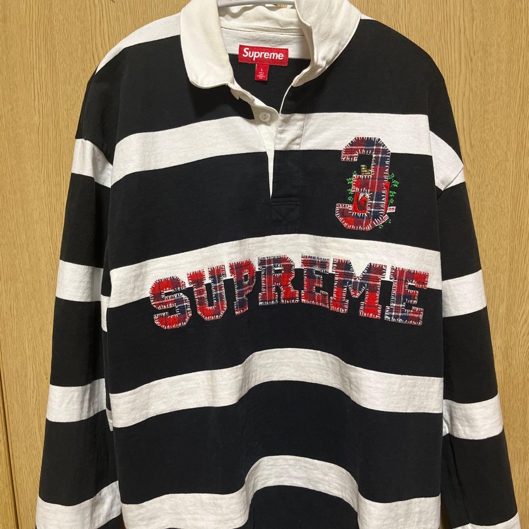 早く売りたいので安くします美品Supreme ラガ シャツL黒/白 ストライプ