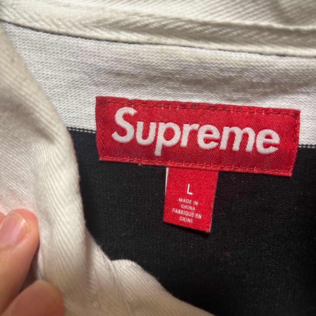 早く売りたいので安くします美品Supreme ラガ シャツL黒/白 ストライプ