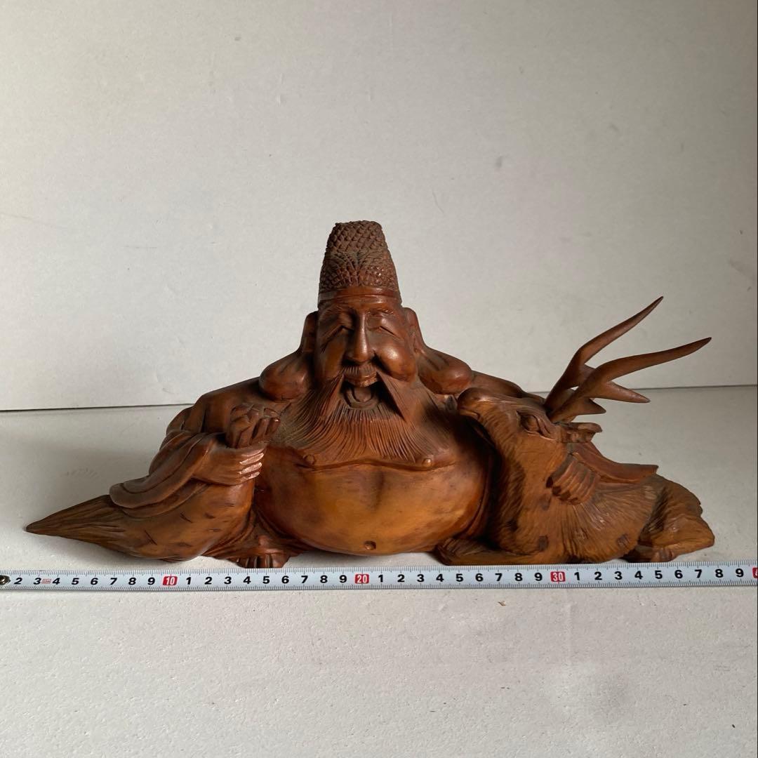 一刀彫 寿老人 鹿　玄鹿寿老人　福禄寿 鹿仙人