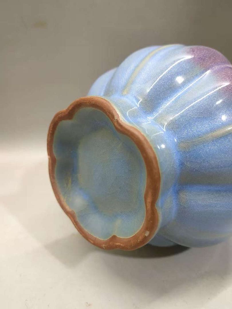 宋鈞磁瓜棱花口赏瓶 置物　陶芸　骨董品　古美術品　花瓶　逸品‼️
