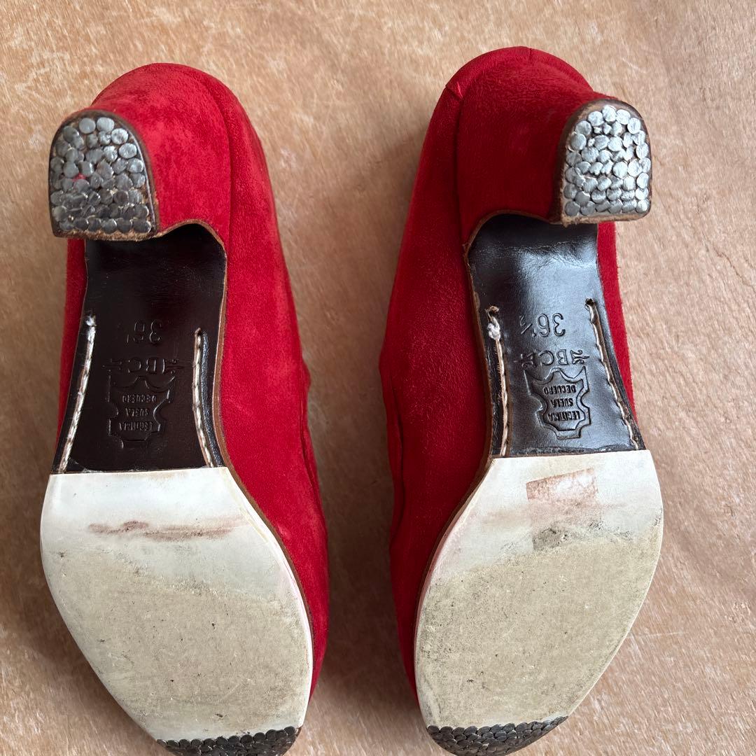 フラメンコシューズ 赤スウェード　36.5
