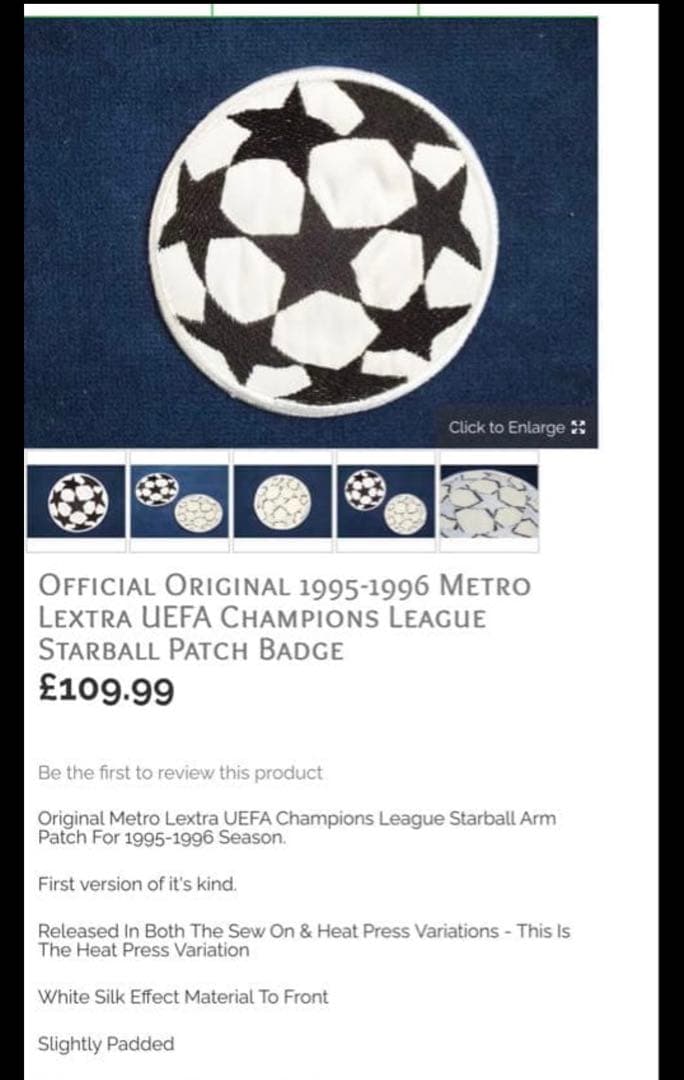 オフィシャル　95-96 チャンピオンズリーグ　パッチ　lextra