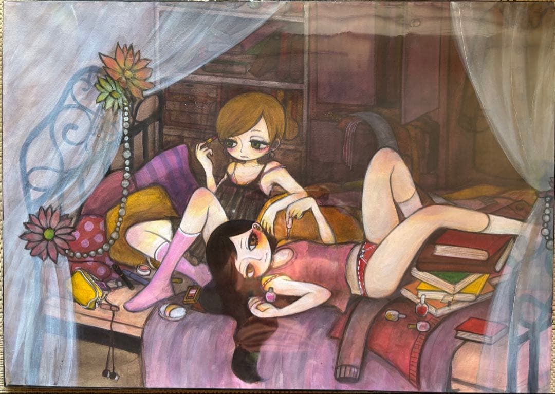 「少女と少女」　植村珠実　アクリル画