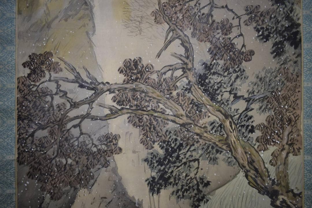 真作/徳田隣斎/寒渓遊禽図/桐共箱二重箱付/布袋屋掛軸HG-180