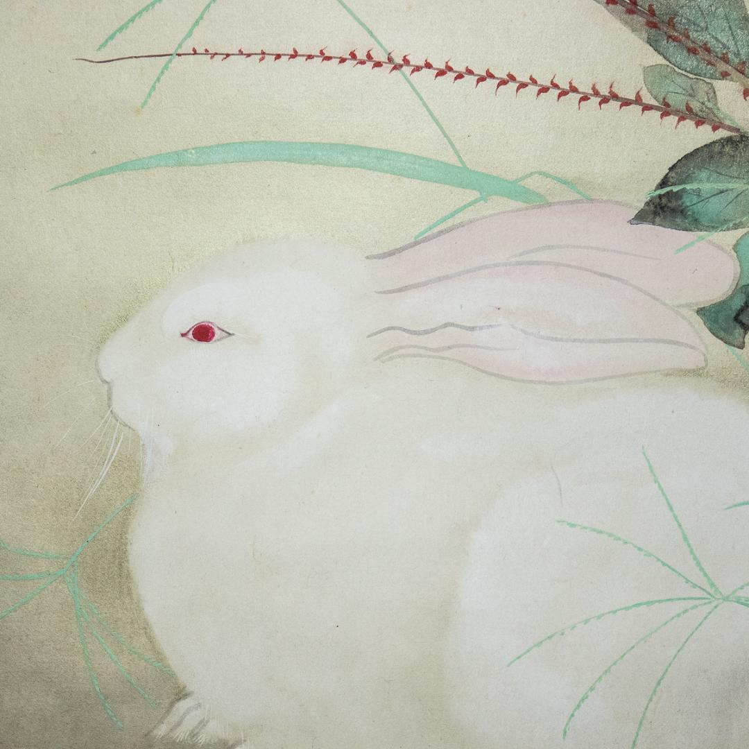 掛軸-984　山村耕花　兎　共箱　個展出品作　松坂屋シール