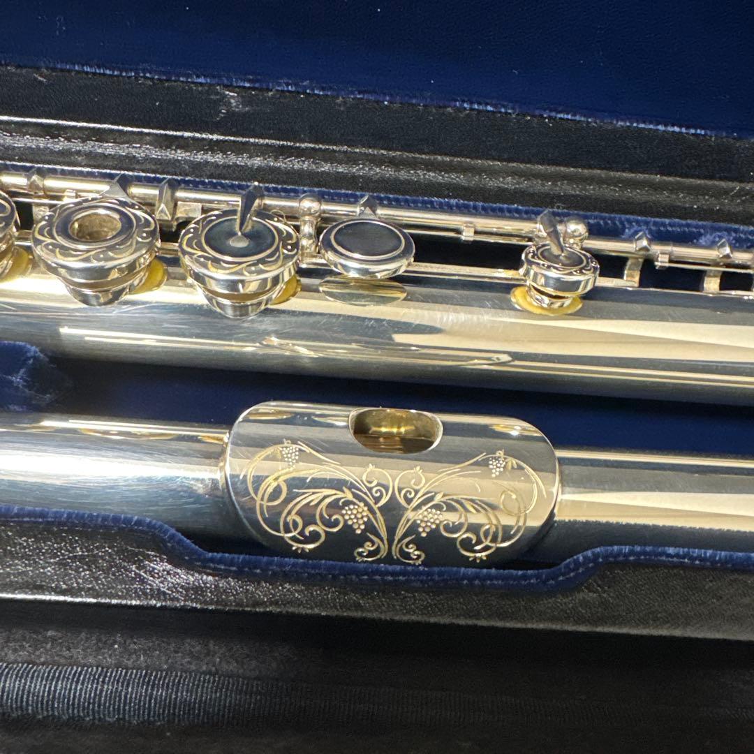 SANKYO フルート　総銀製H足部管　彫刻あり