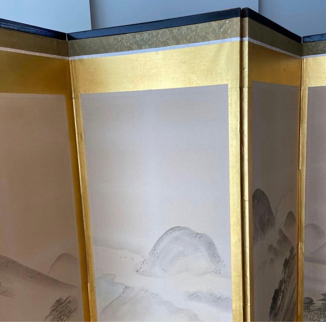 山水画 屏風 花柄裏面