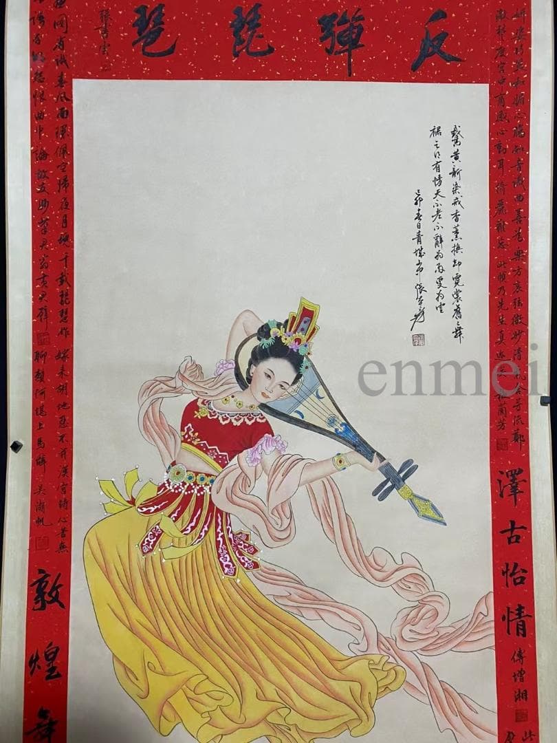 中国古美術・旧藏珍品・張大千款・彩絵人物画・純手描き・四尺中堂掛軸・一物一圖