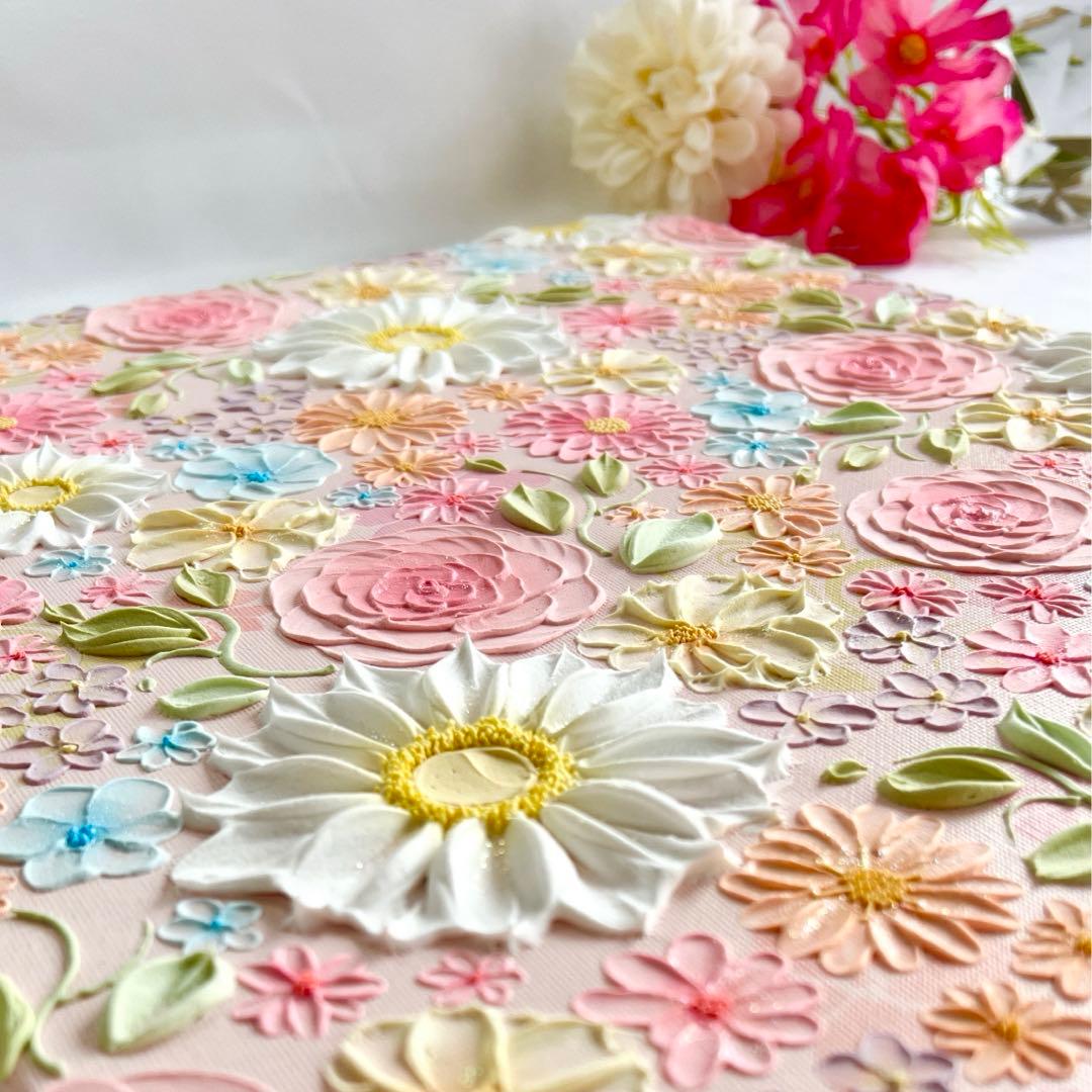 テクスチャーアート　絵画　インテリアアート　立体　花　絵　ボタニカルアート　現代