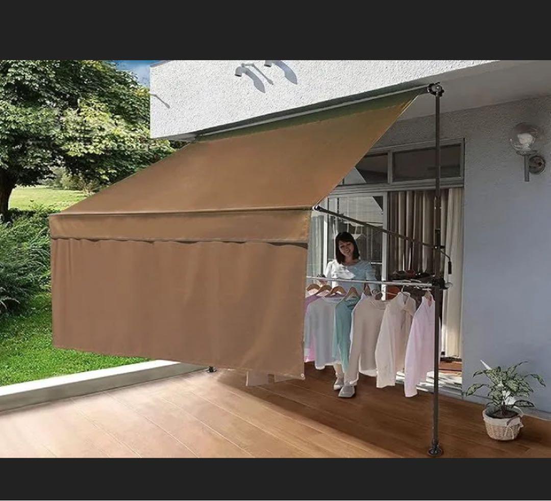 リビングアウト 前幕と物干し竿付きオーニング ブラウン 幅3m