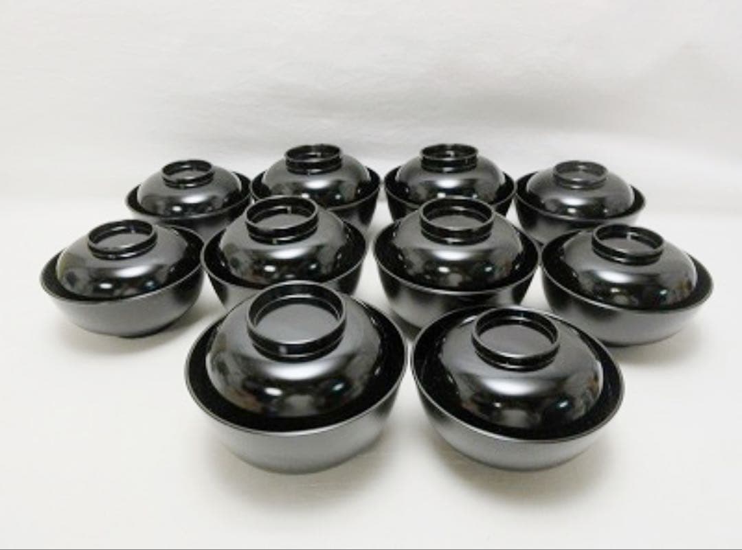 未使用 懐石道具 黒塗 四つ椀 小丸椀 5客揃 元箱