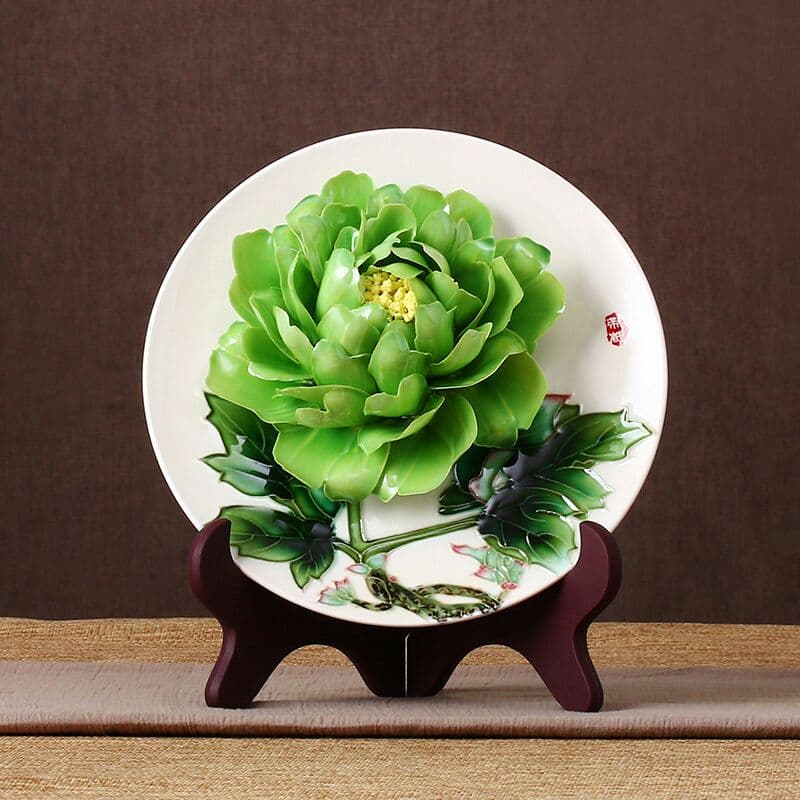 洛陽の牡丹の磁器の皿を手で描いて、中国式の家庭装飾の置物、特色の贈り物は皿