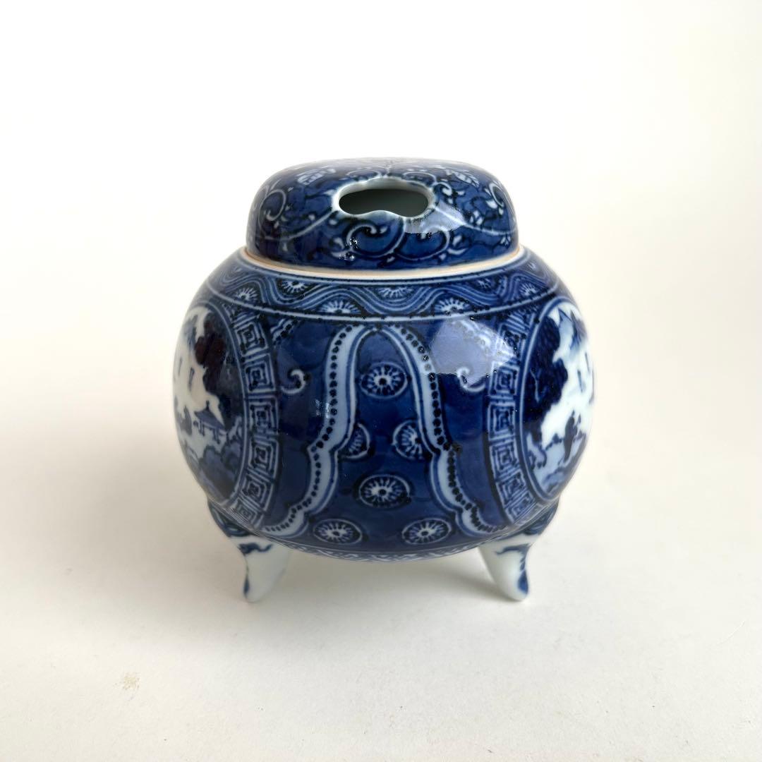 【未使用】京焼 清水焼 京都 香炉 染付け 平安 木箱入り 土山 松泉作