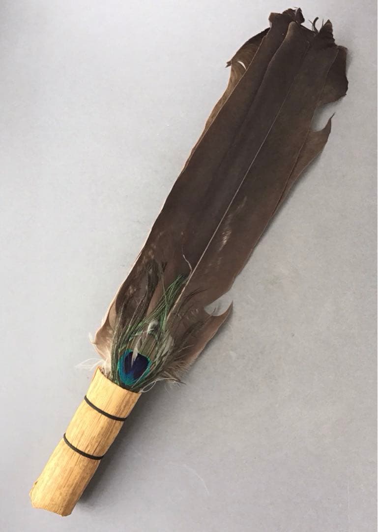 茶道具　羽箒(孔雀羽入り) 紙箱(修復歴あり、紙箱劣化有)　S21HB