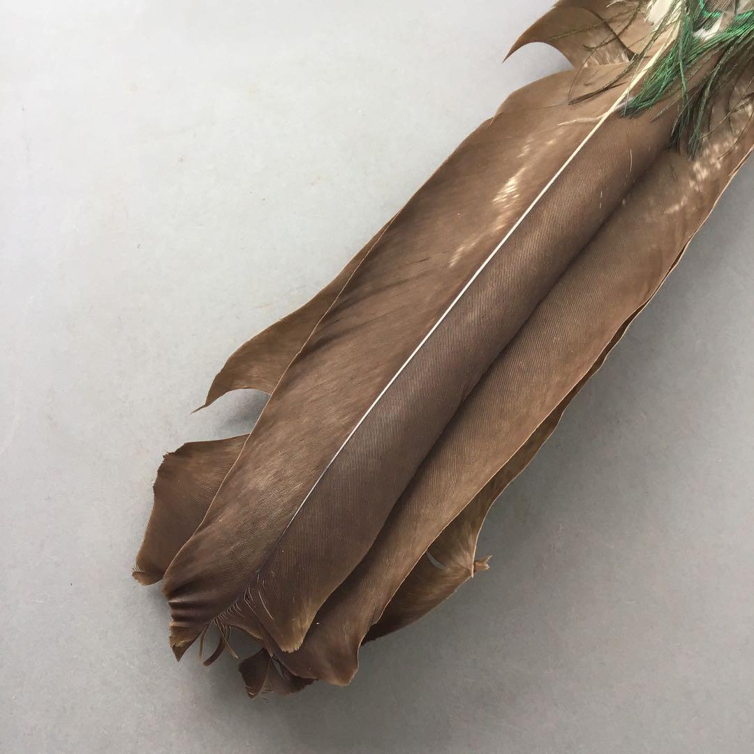 茶道具　羽箒(孔雀羽入り) 紙箱(修復歴あり、紙箱劣化有)　S21HB