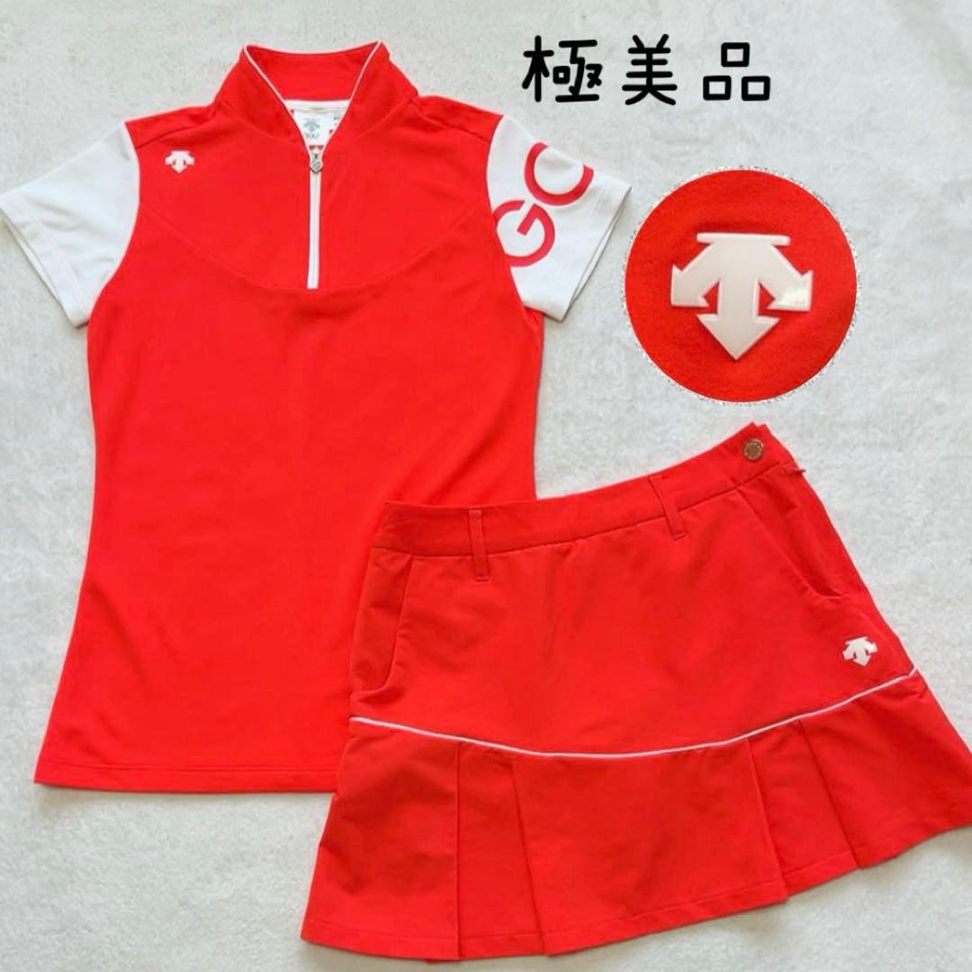 極美品　近年　デサントゴルフ　セットアップ　プリーツ　スカート　オレンジ