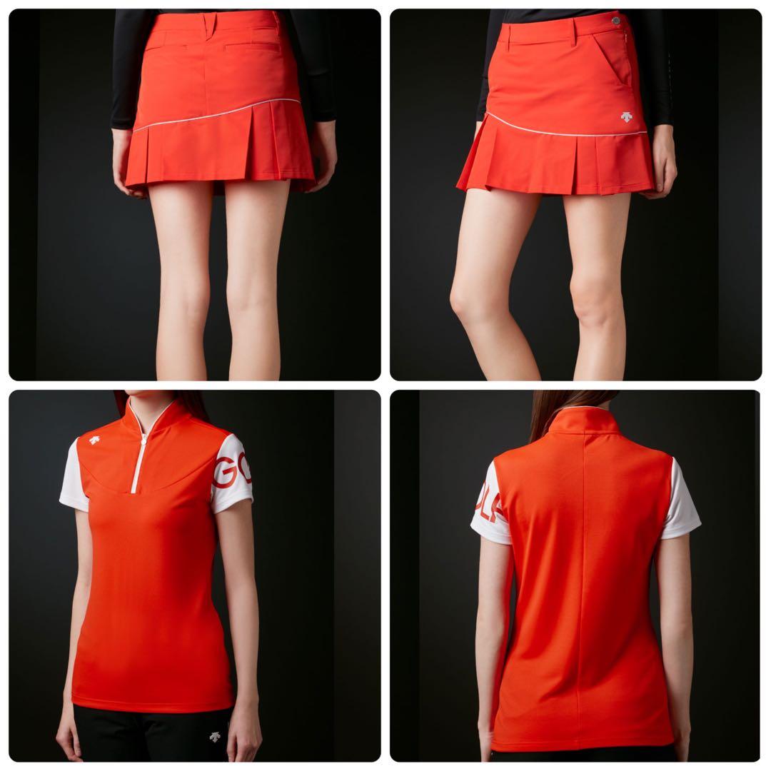 極美品　近年　デサントゴルフ　セットアップ　プリーツ　スカート　オレンジ