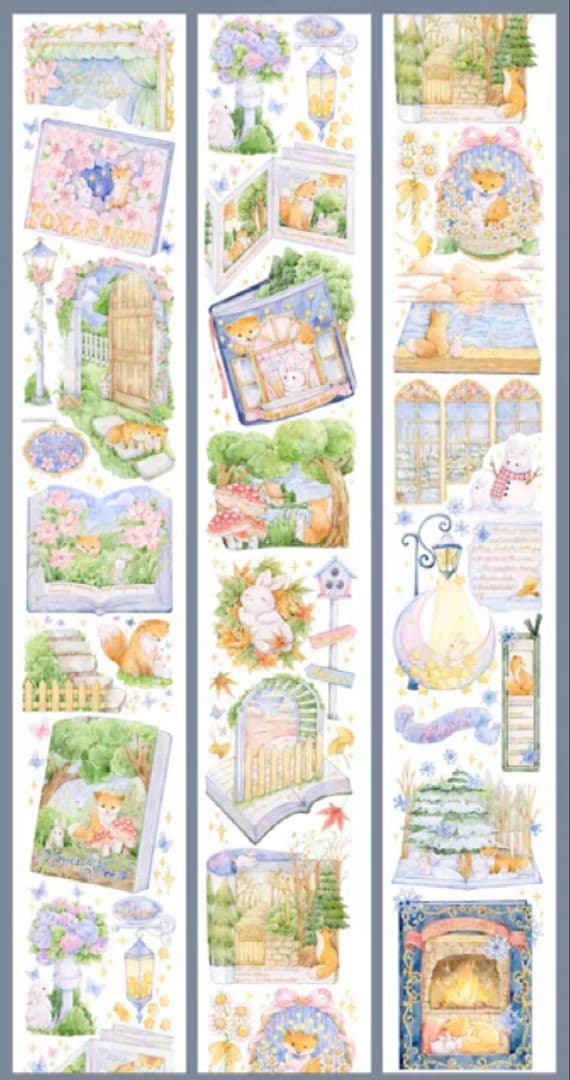 巻売 632★ 海外 マスキングテープ マステ PET 狐 兎 動物 镭射金