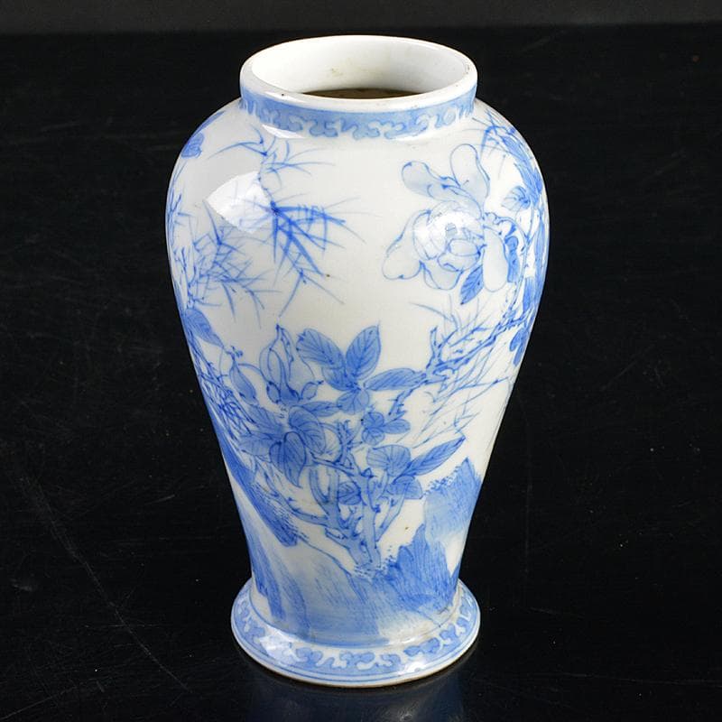 会津本郷焼　白鳳堂　富三製　草花文瓶　時代箱付　M　R7400