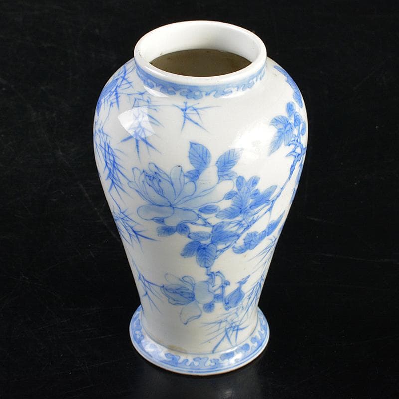 会津本郷焼　白鳳堂　富三製　草花文瓶　時代箱付　M　R7400