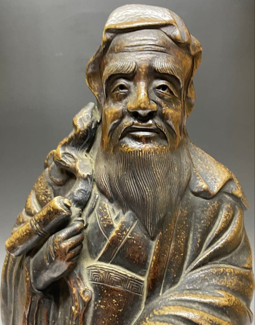 県指定重要無形文化財　森陶岳　寿老人　備前焼　置物　y87