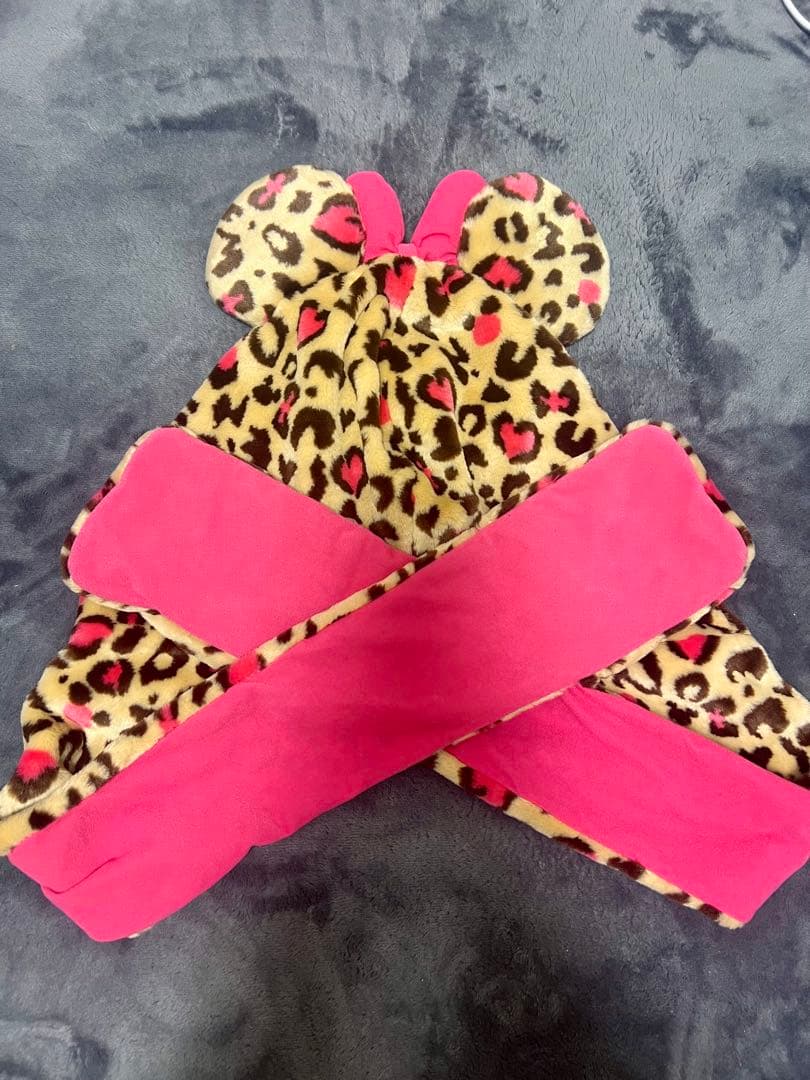 ミニーマウス ヒョウ柄 フリースキャップ