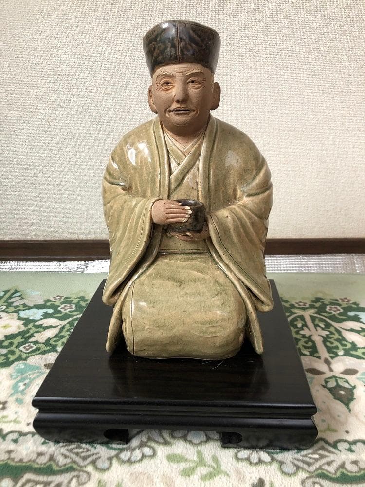 利休像　曽風（加藤正明）　陶人形　署名桐箱入り
