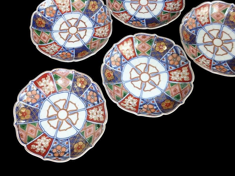 大聖寺伊万里　金襴手 菊皿　4寸半皿　5客　E046AS-CYb