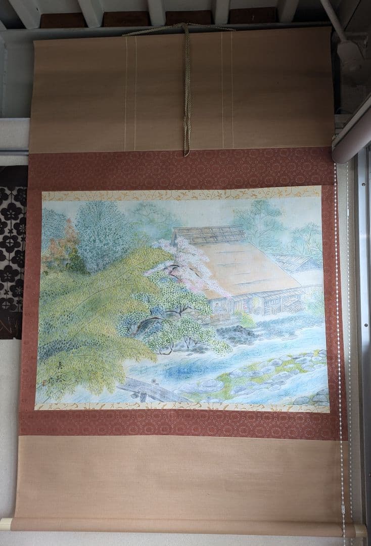 掛け軸 桜 さくら 肉質 掛軸 春 景色 壁掛け 在銘 大型