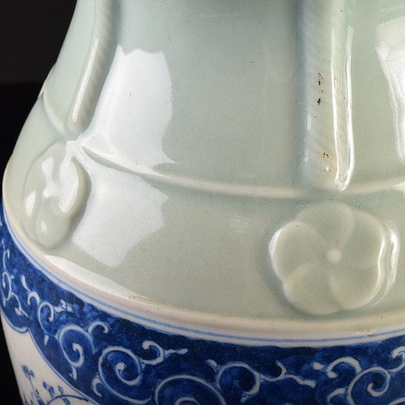 瀬戸焼　古瀬戸　青磁染付　四君子文　花瓶　高さ約30㎝　D　R7683B