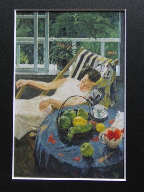 中山忠彦、窓辺、希少な画集より、新品高級額・額装付、状態良好