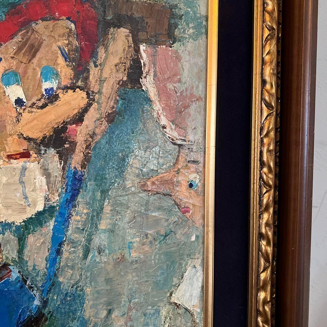 k002r114 額装油彩画 栗家功「人形の窓」50号F型 大型 額縁 ピノキオ