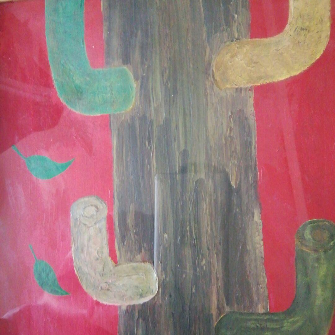 メキシコ　サボテン　現代アート　日本人作家　絵画