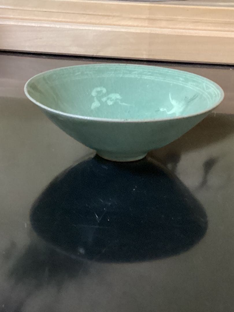 骨董古美術　茶道具　高麗青磁茶碗 幅14.3cm×高さ5cm