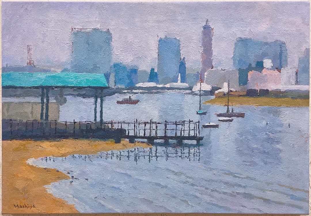 絵画 287 油絵/風景/東京の街景/東京湾/台場より/M12号