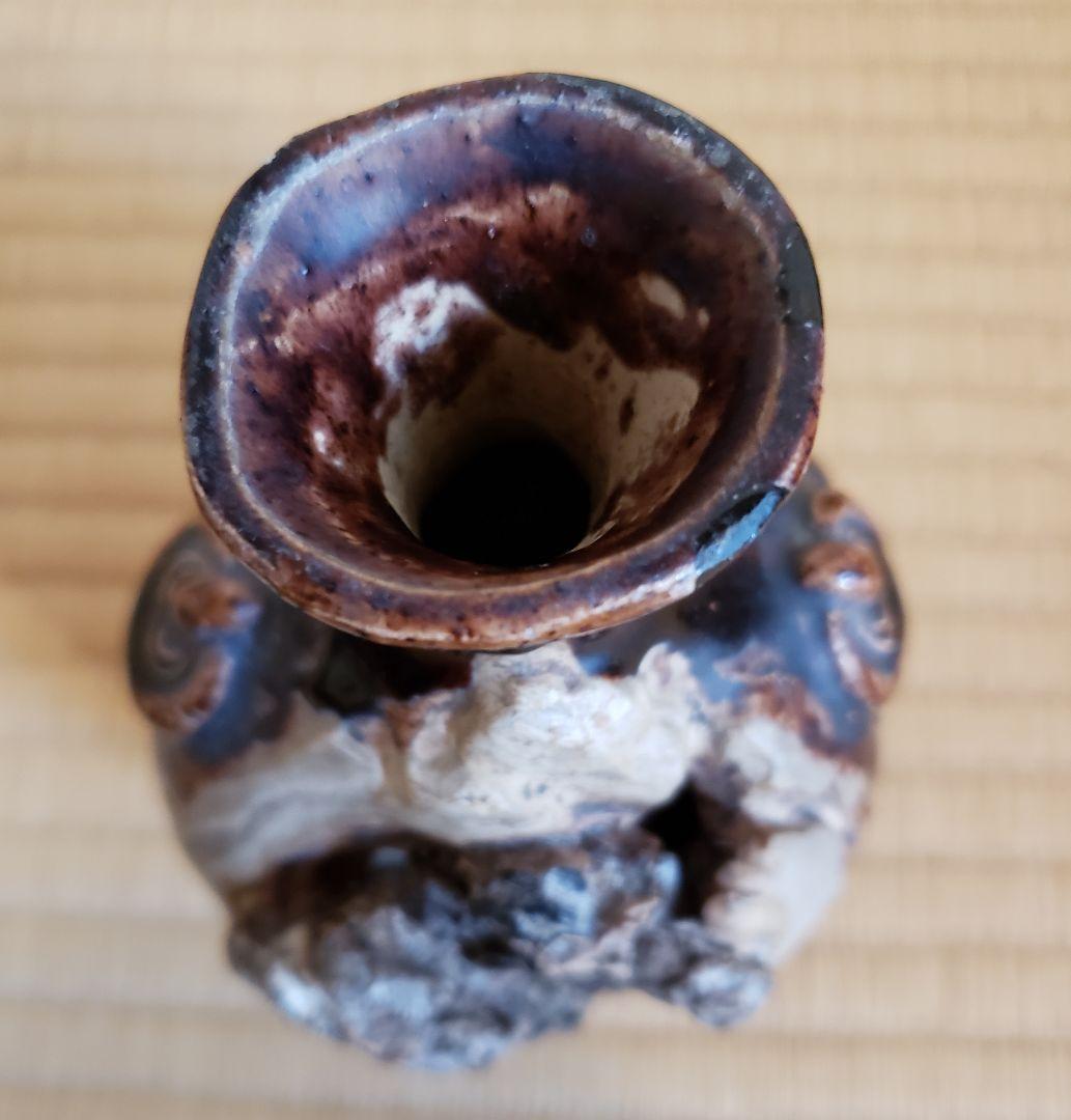 no199　厳島神社 宮島焼の 山居囲碁超細密彫刻 徳利