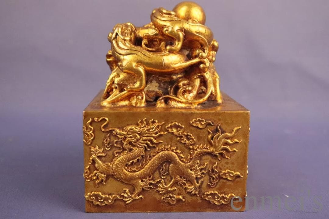 中国古美術 旧蔵鍍金銅印章 鏨刻印鑑 文房具 篆書印 純手作り 在銘 書道用品