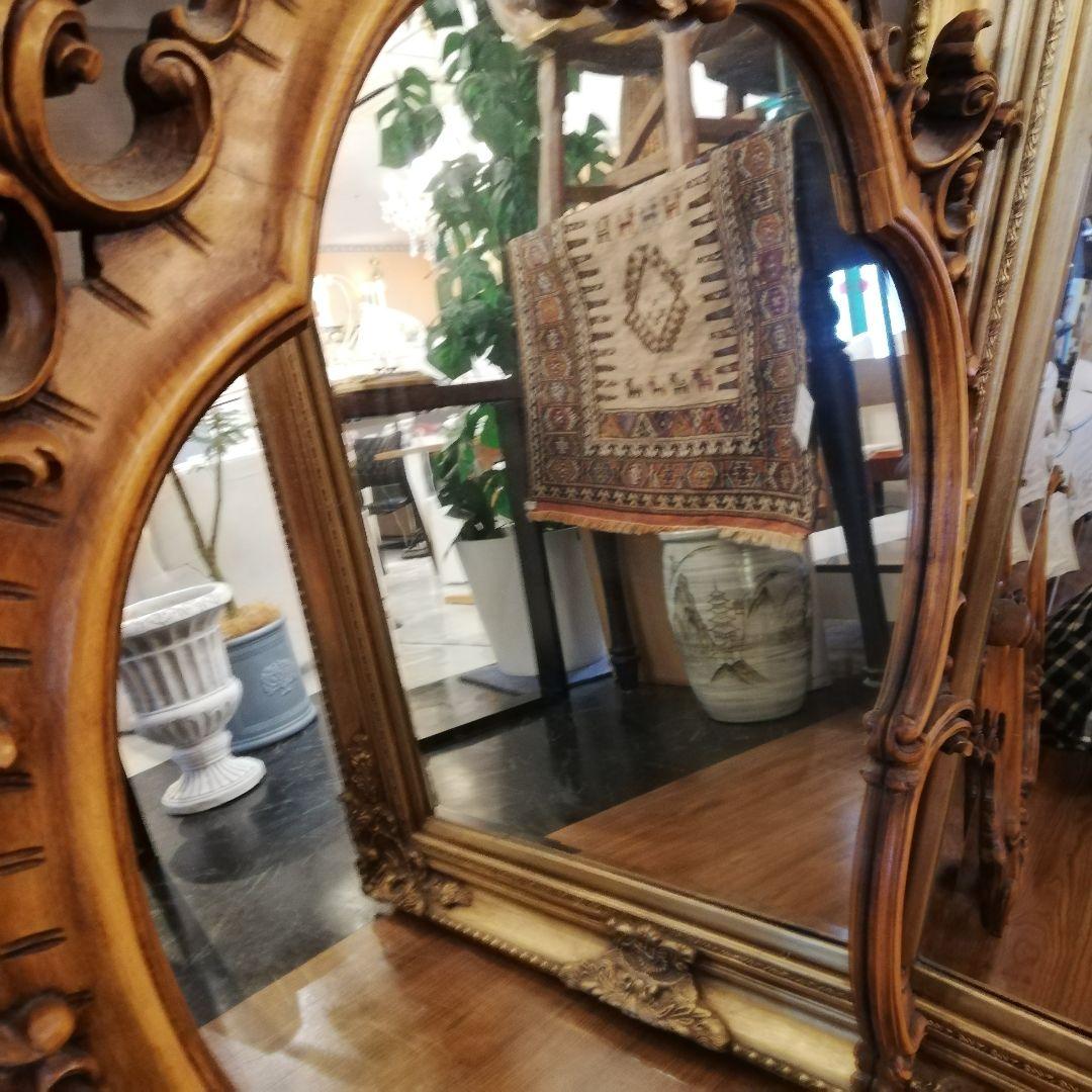 ◇大型アンティーク ヴィンテージ 無垢材フレーム ウォールミラー