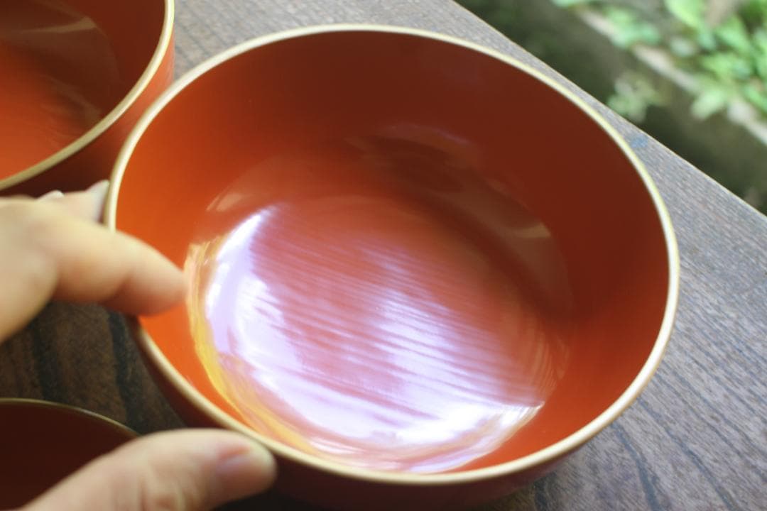 時代逸品！時代金縁朱漆に極上牡丹蝶螺鈿蒔絵の映えるお椀2点（検輪島塗蒔絵椀雑煮椀