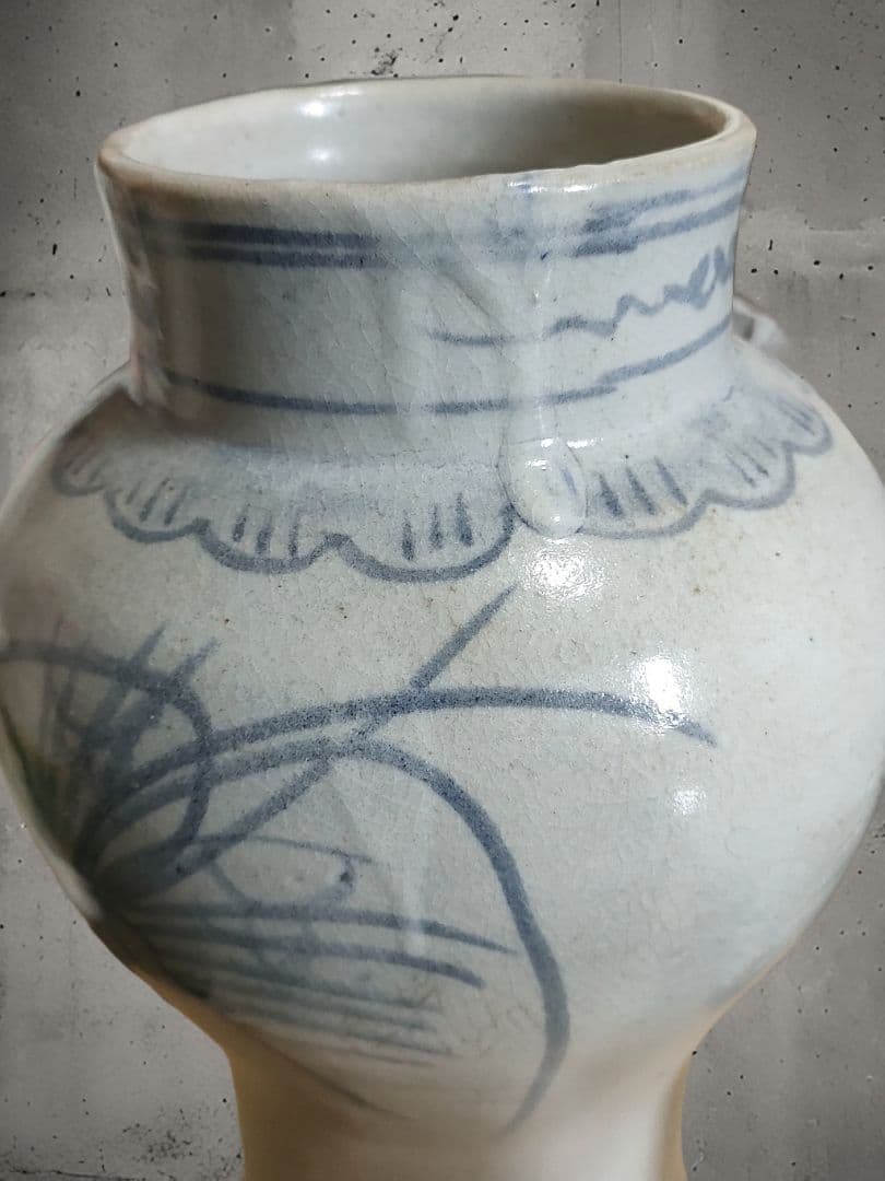 李朝染付壺　李朝白磁　時代物　朝鮮美術