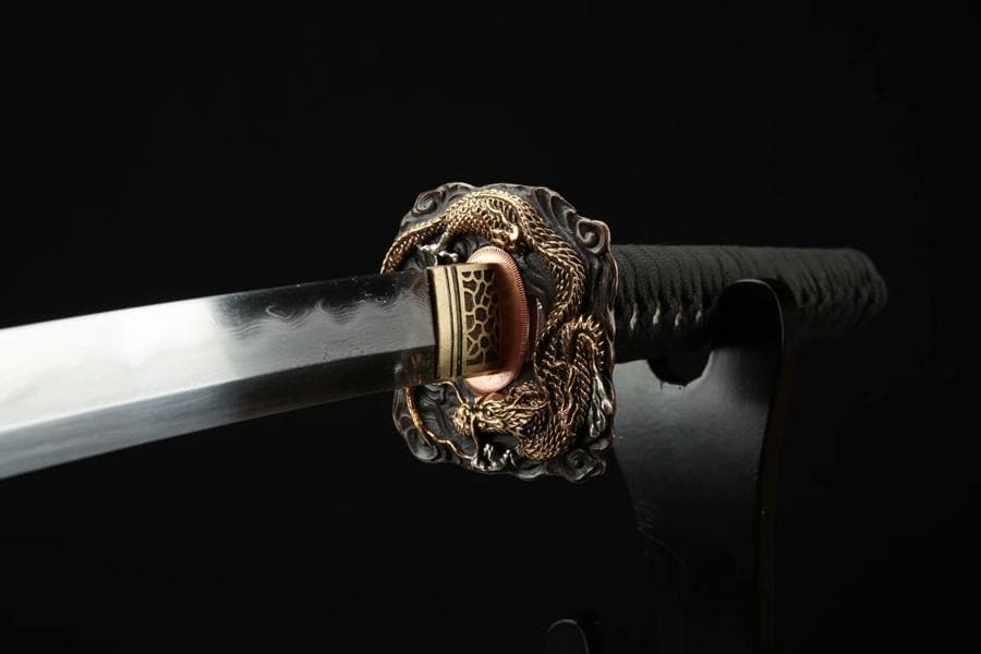 鎏金銀盤竜武士刀 日本刀 模造刀 居合刀 武士道 武蔵 鑑賞用 手鍛造打