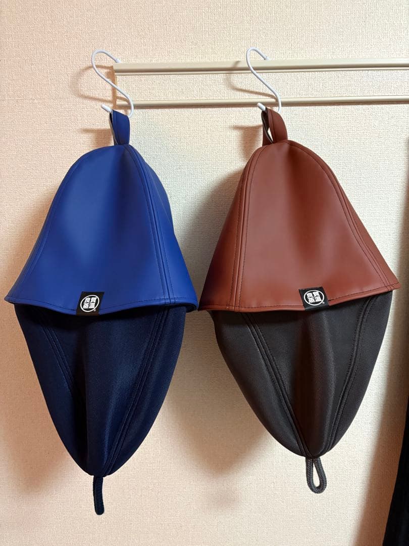 ベストサウナサウナハット 2色セット (青・茶) 良質蒸温　シリコンレザー