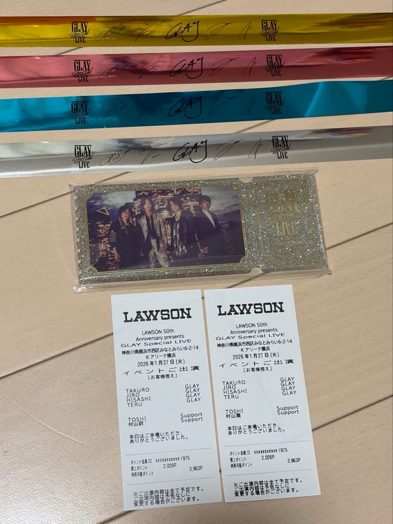 GLAY Special LIVEアクリルブロック.銀テープ(全色）.レシート