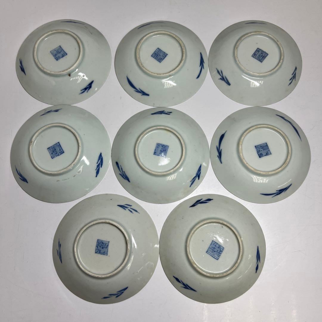 中国清朝時代　青花美人画小皿17枚　木箱　直径約11.5㎝東Y7-1024☆2F