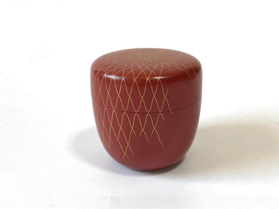 茶道具　漆匠　前端春斎　破網目蒔絵　朱中棗　夏目　内銀　共箱